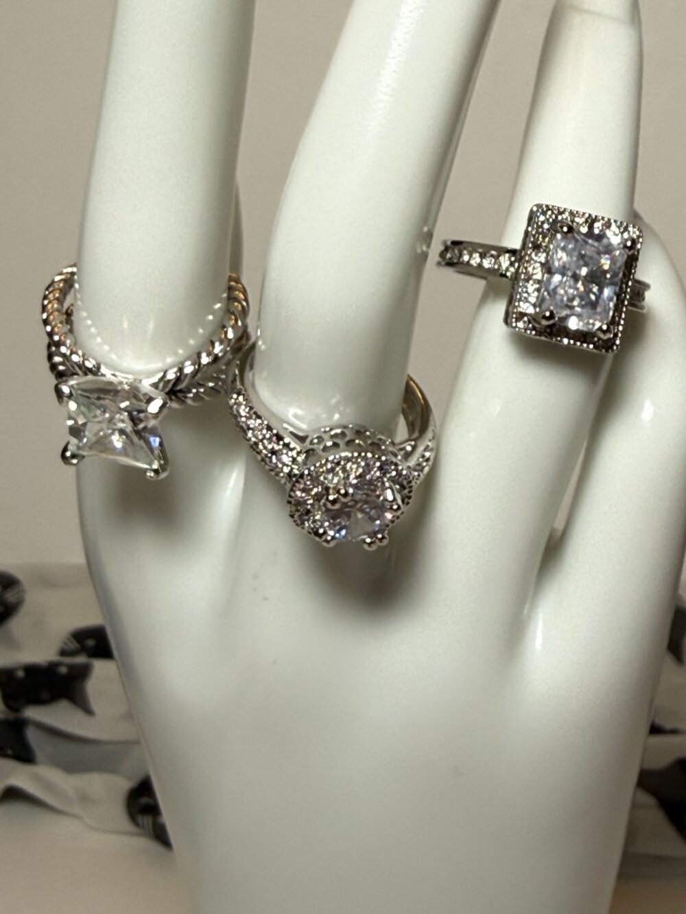 NEW 3 Faux Diamond Rings Silver Tone Size 7 Faux CZ Bridal Look Rings Lot NWT